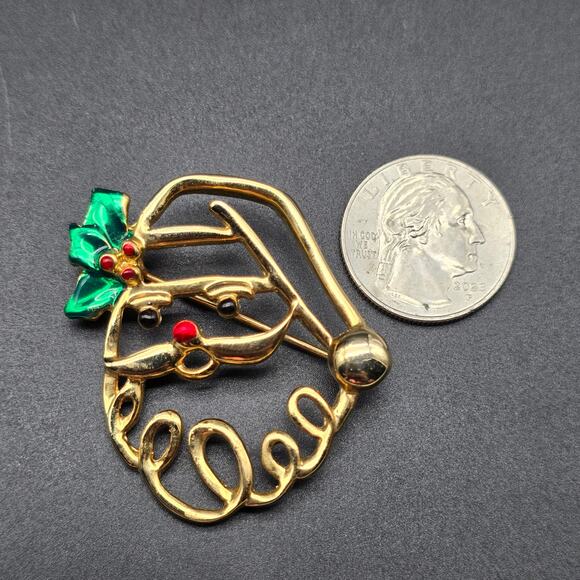 AAi Santa Brooch Gold Tone Enamel Christmas Holiday Costume Jewelry - Picture 3 of 7
